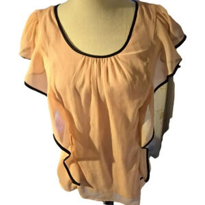 IZ Byer Junior Size M Ruffle Metallic Blush Chiffon Pullover Top